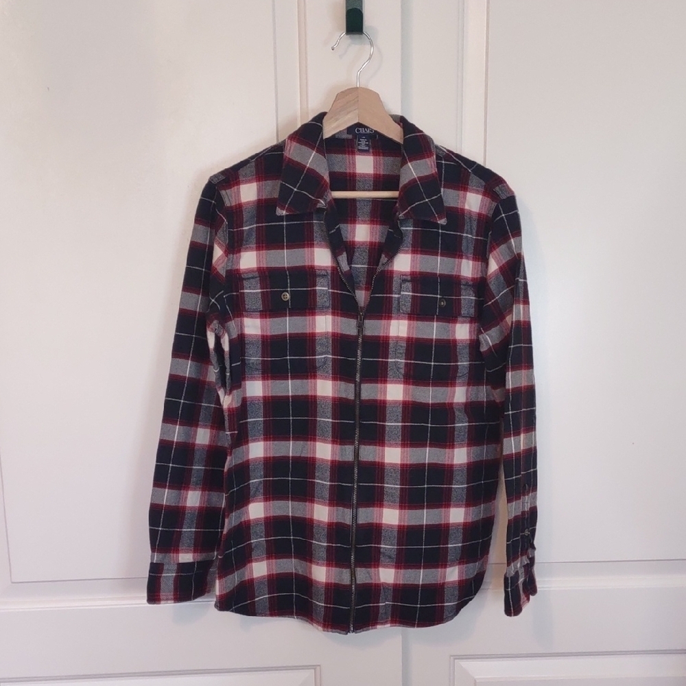Chaps Plaid Zip Up Shirt Jacket Size Large